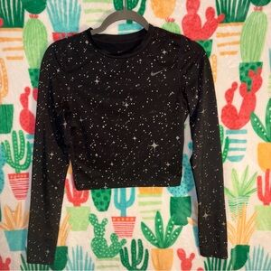 Nike Dri-Fit Crop top Women's Black Starry Long Sleeve Top XS